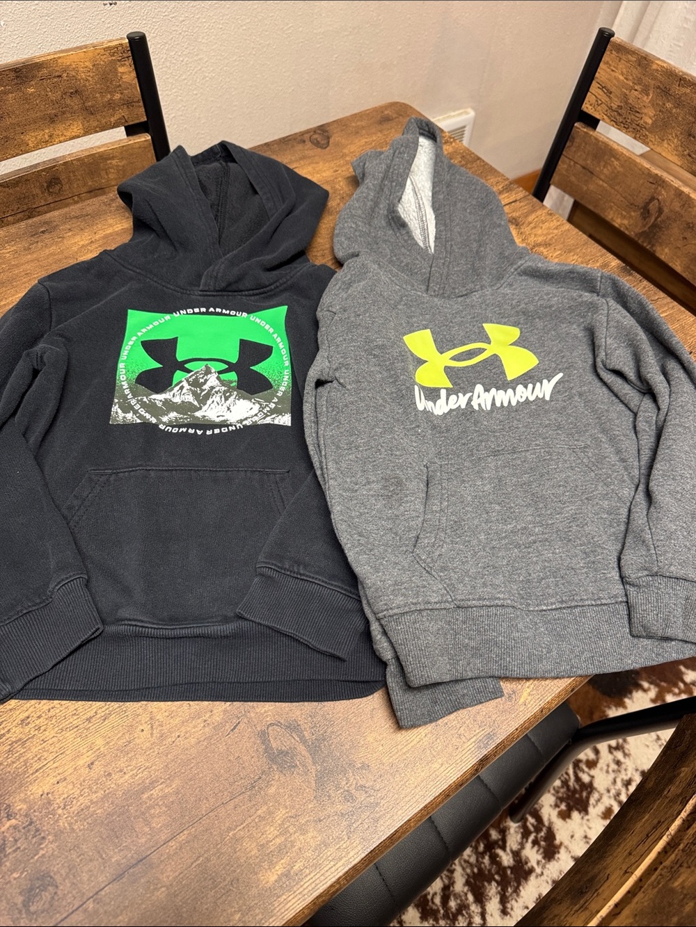 Under Armour Kids Hoodies in Black and Gray with Neon Logos